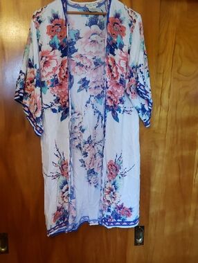 Flying Tomato Blue and Pink Floral Printed Rayon Top Kimono